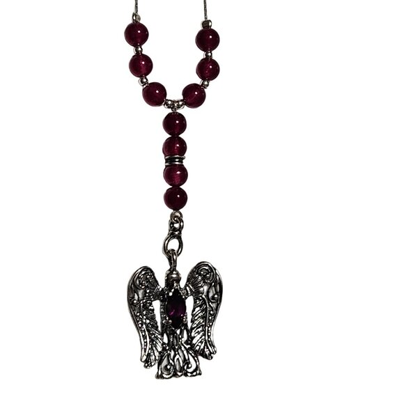 Angel Pendant Necklace Red Beaded Sterling Silver Spiritual Fashion Jewelry - Picture 3 of 10